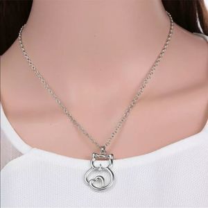 Cat Rhinestone Silver Necklace